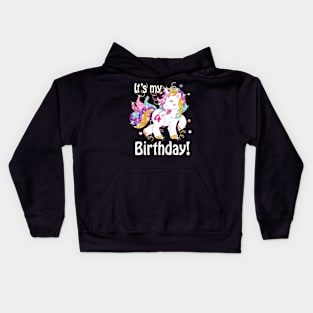 Kids Its My Birthday Girl Unicorn 4Th Kids Hoodie